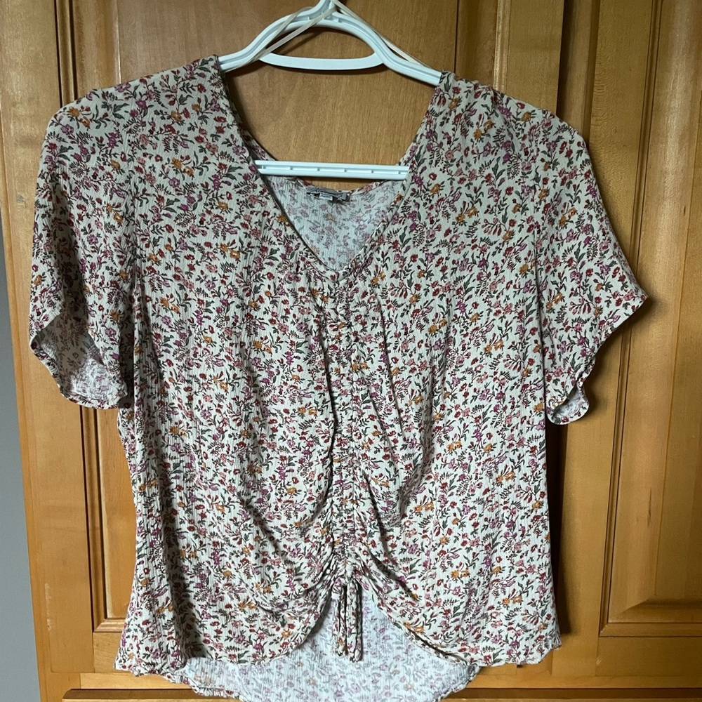 Kismet Cream and Pink Floral Ruched Blouse